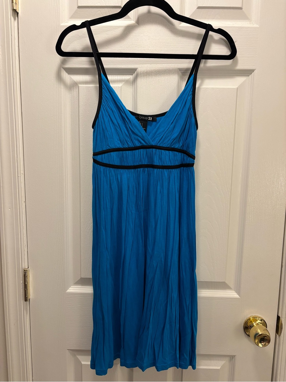 Forever 21 Blue Pleated Dress with Black Trim